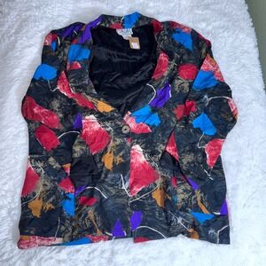Box Office‎ Vintage 80s Abstract Print Blazer Jacket Womens XL Multicolor Retro